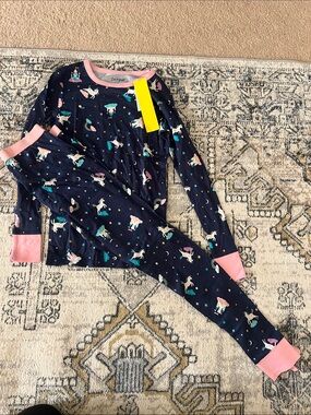 NWT Cat & Jack Navy Unicorn Print Pajama Set with Pink Trim